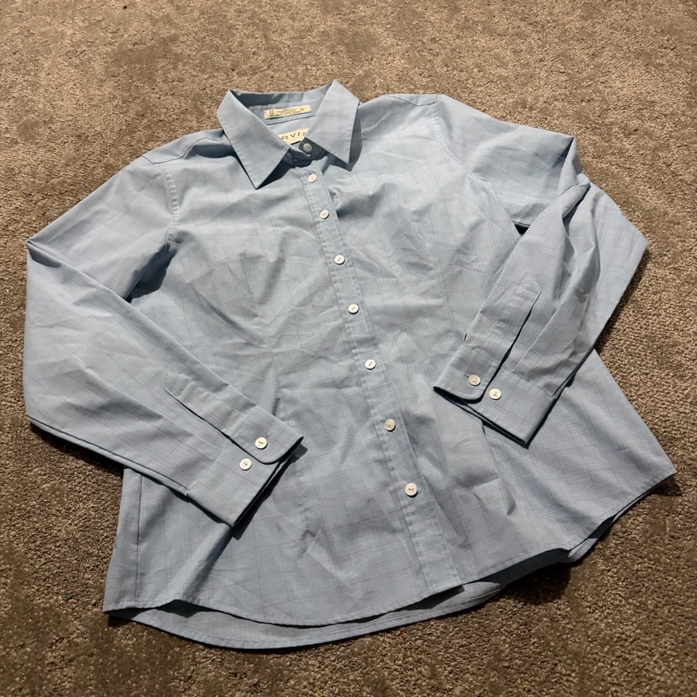 Orvis young‎ boys button down collared dress shirt in youth size 10 blue pattern